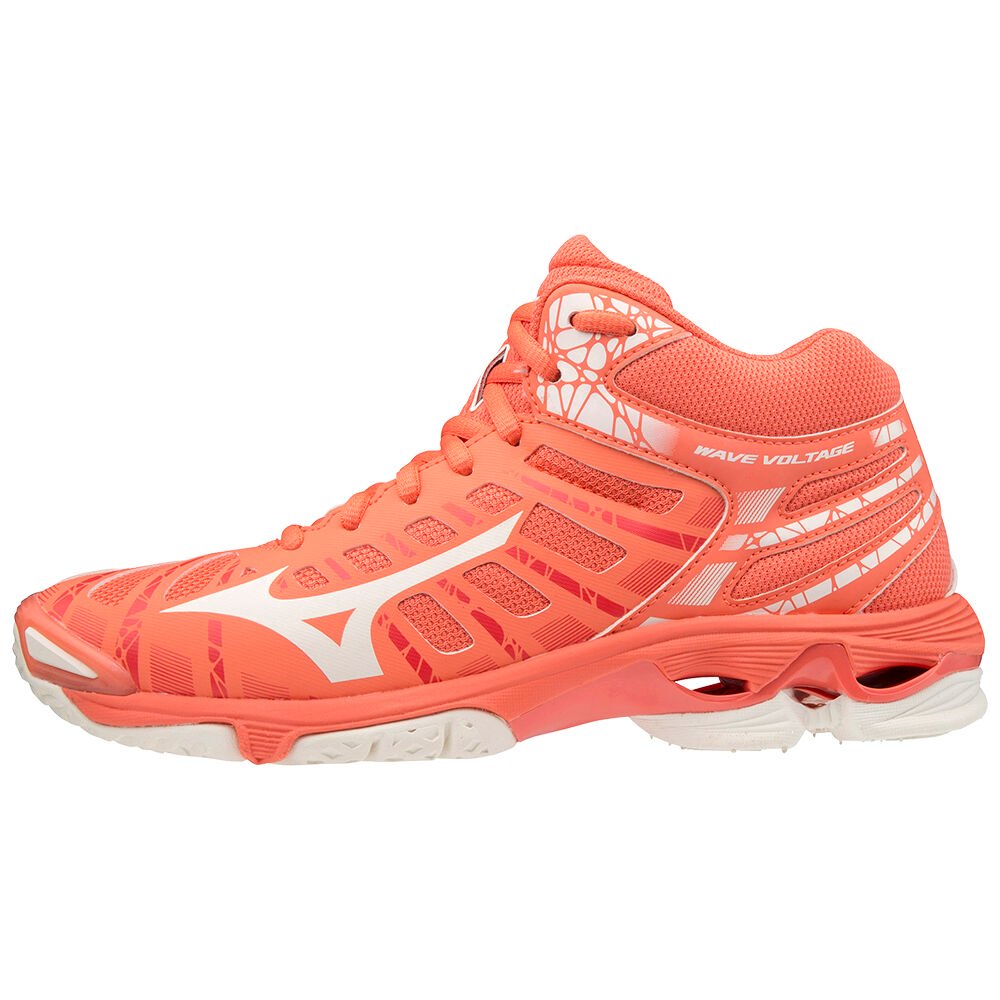 Mizuno Women's Volleyball Shoes Wave Voltage Mid Coral/white - QEFAWRC-26